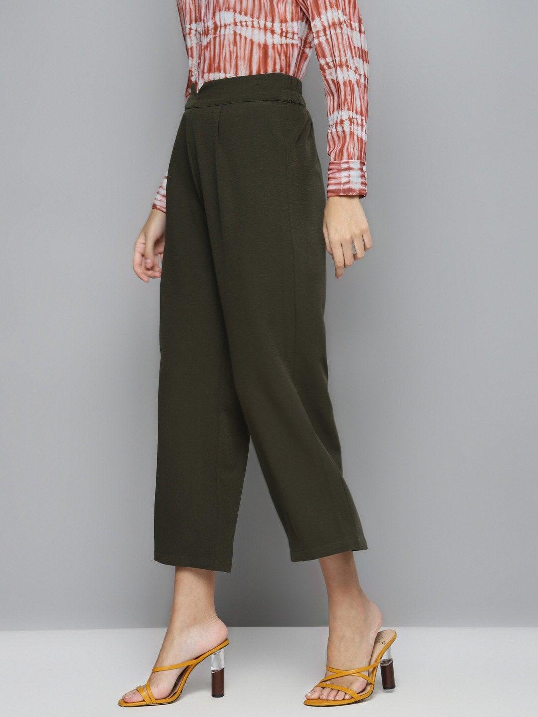 Women's Olive Flared Palazzo Pants - SASSAFRAS - Indiakreations