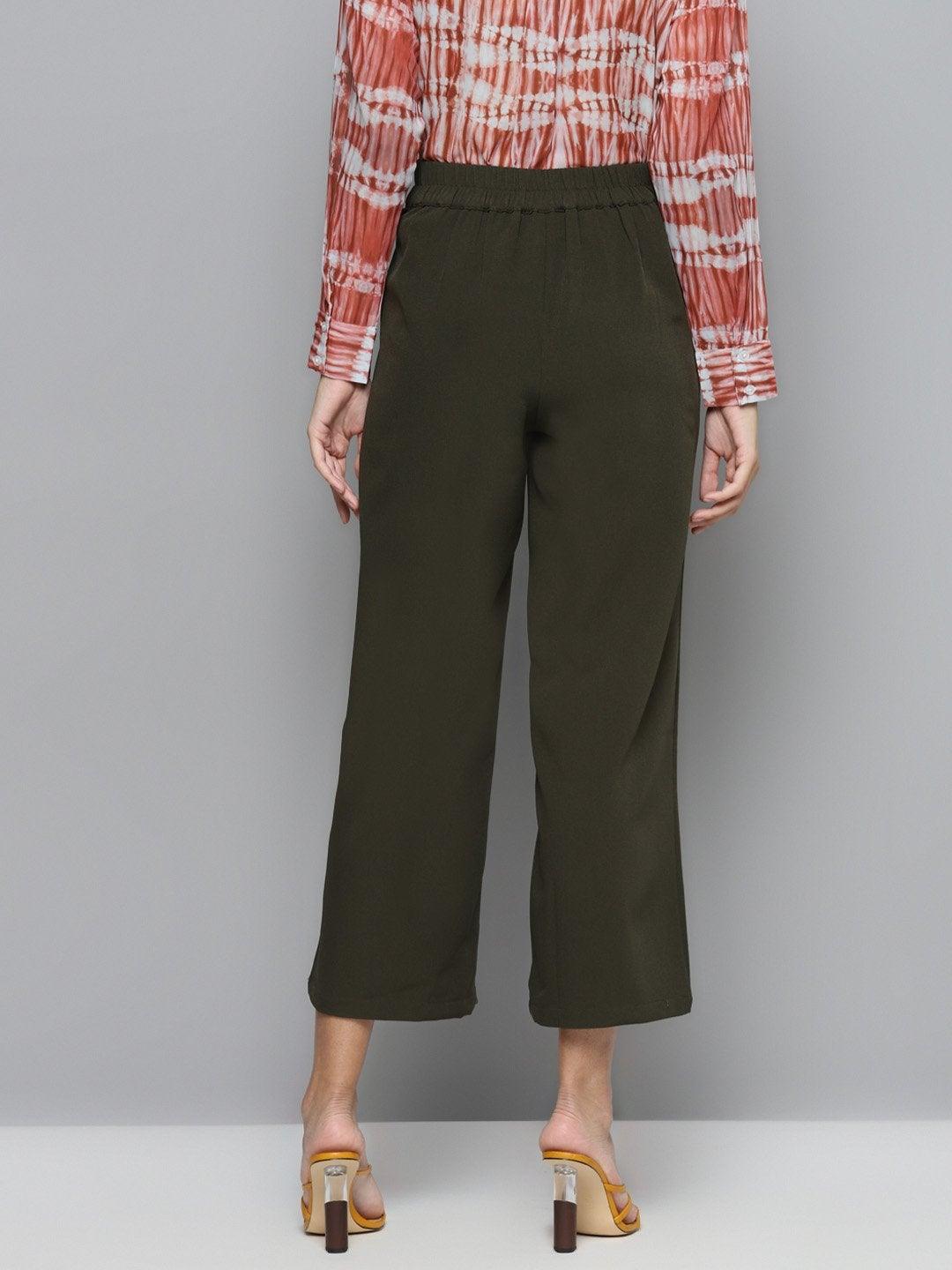 Women's Olive Flared Palazzo Pants - SASSAFRAS - Indiakreations