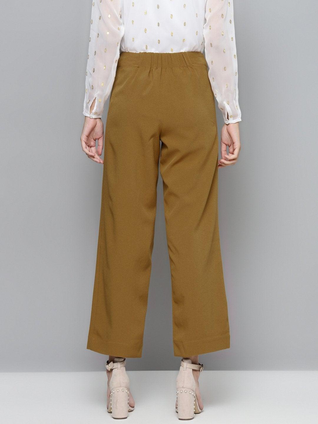 Women's Mustard Gold Button Detail Flared Pants - SASSAFRAS - Indiakreations