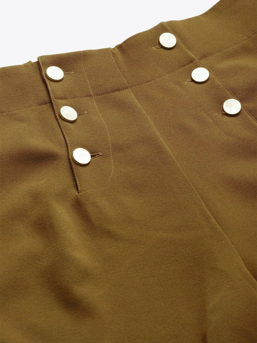 Women's Mustard Gold Button Detail Flared Pants - SASSAFRAS - Indiakreations