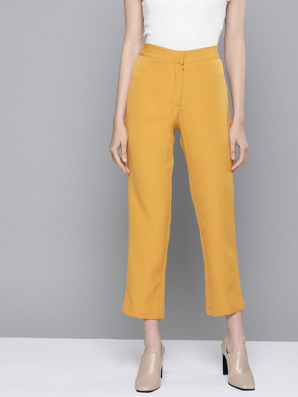 Women's Mustard Front Pleat Tapered Pants - SASSAFRAS