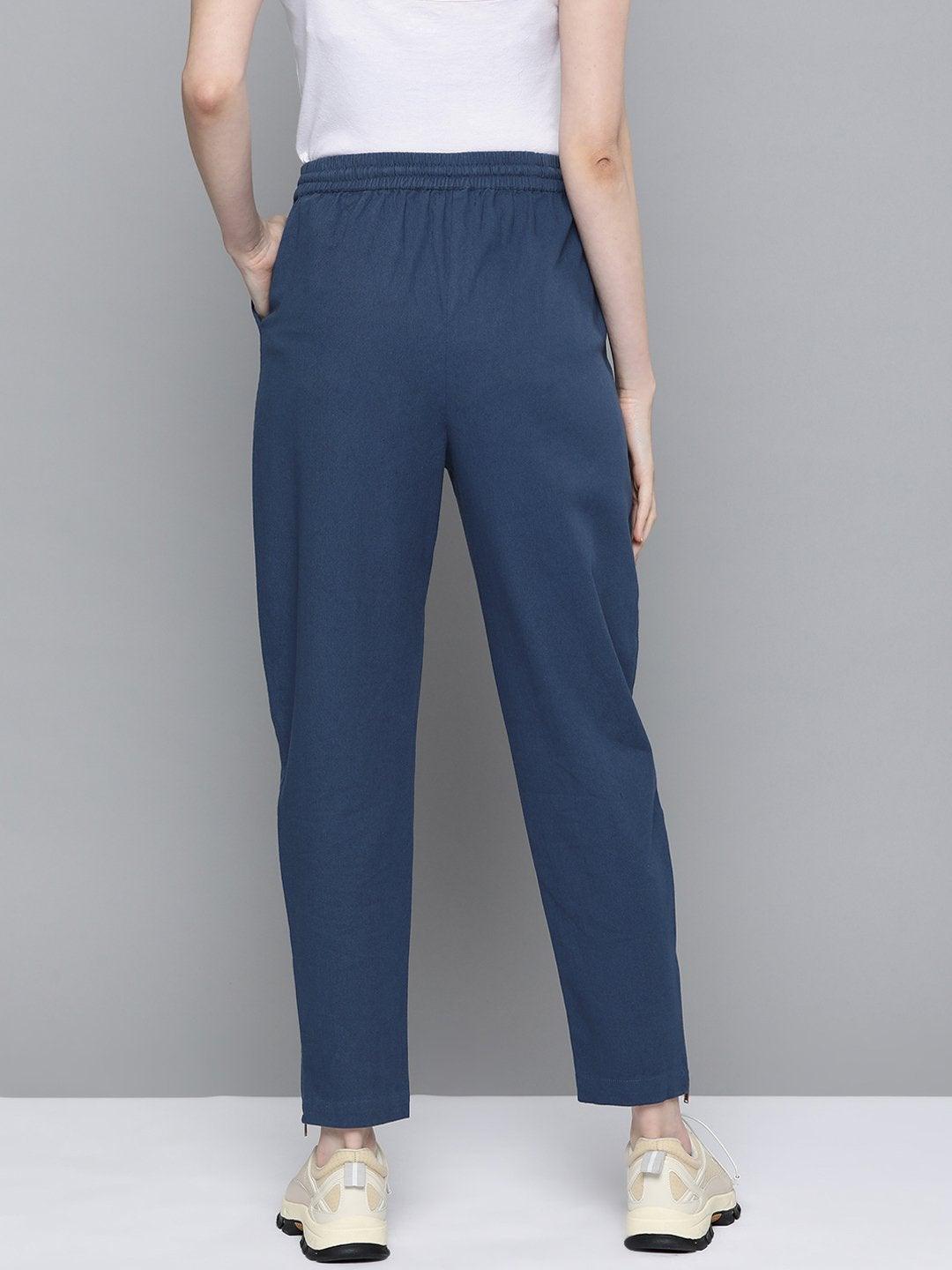 Women's Navy Side Zipper Twill Jogger Pants - SASSAFRAS - Indiakreations