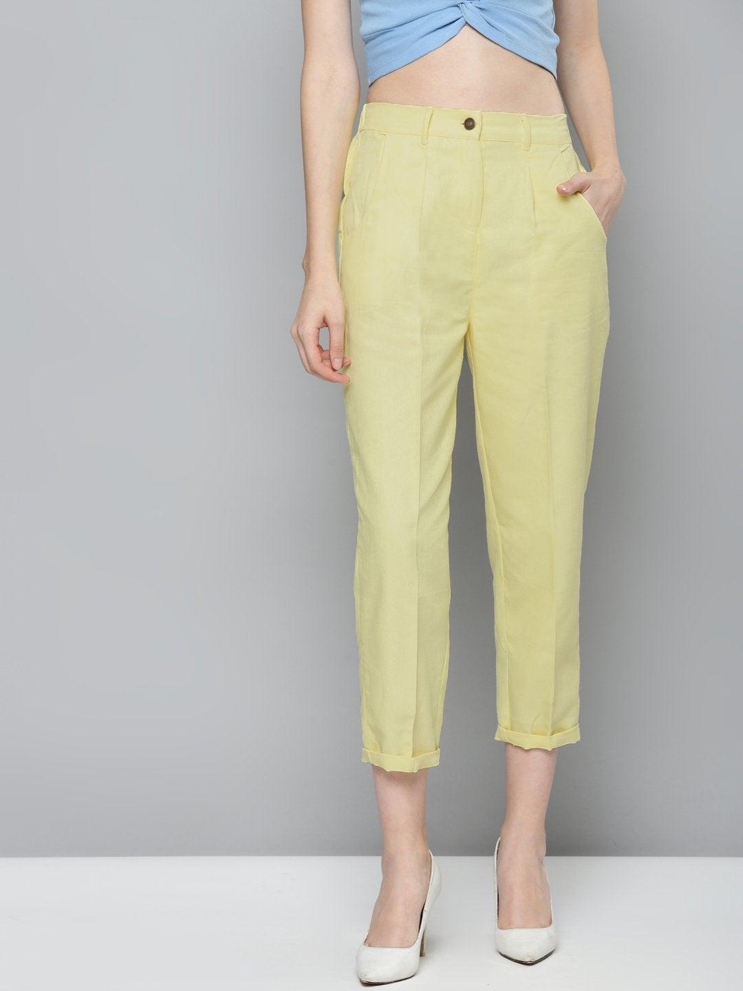 Women's Yellow Twill Straight Pants - SASSAFRAS - Indiakreations