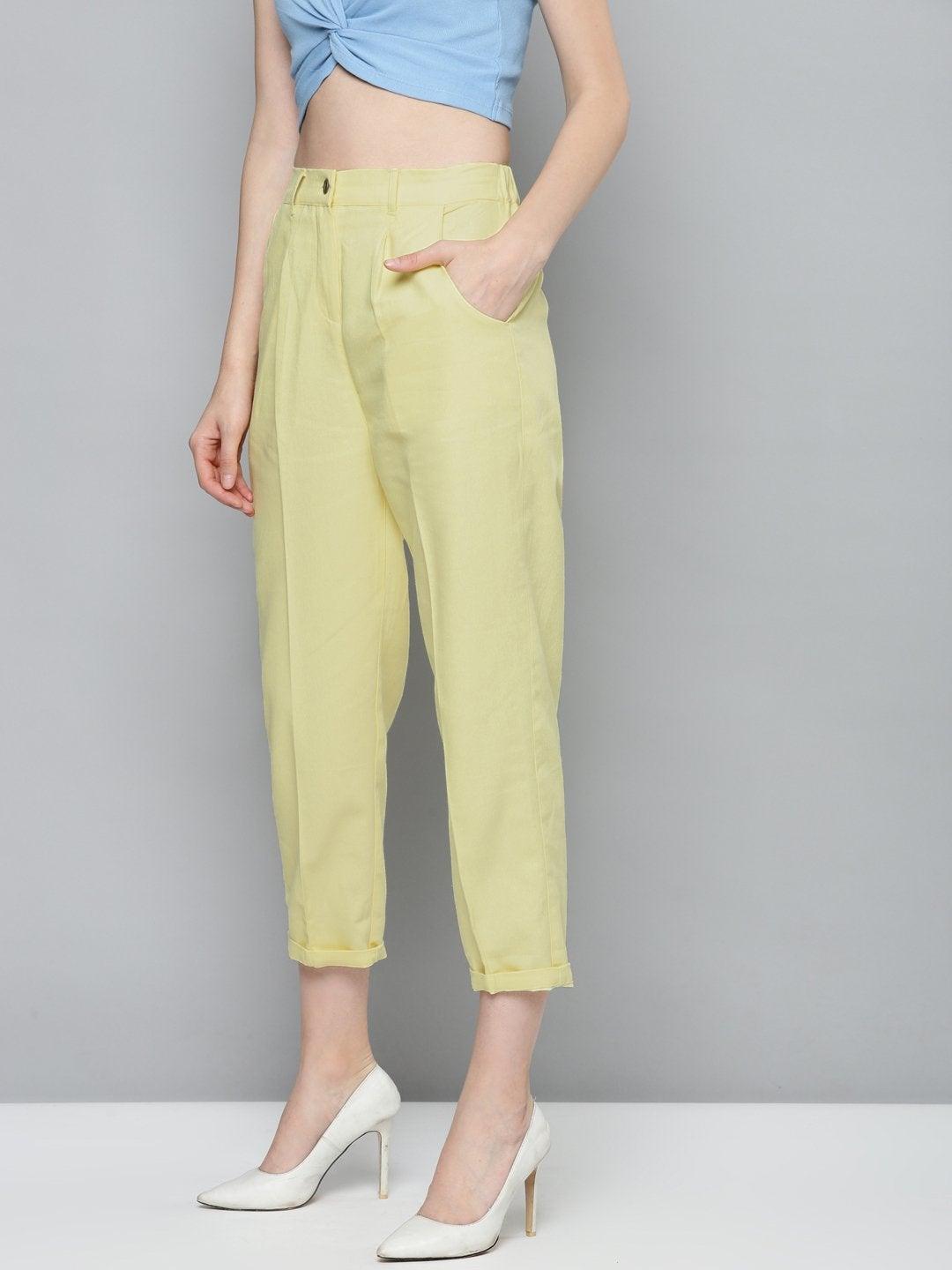 Women's Yellow Twill Straight Pants - SASSAFRAS - Indiakreations