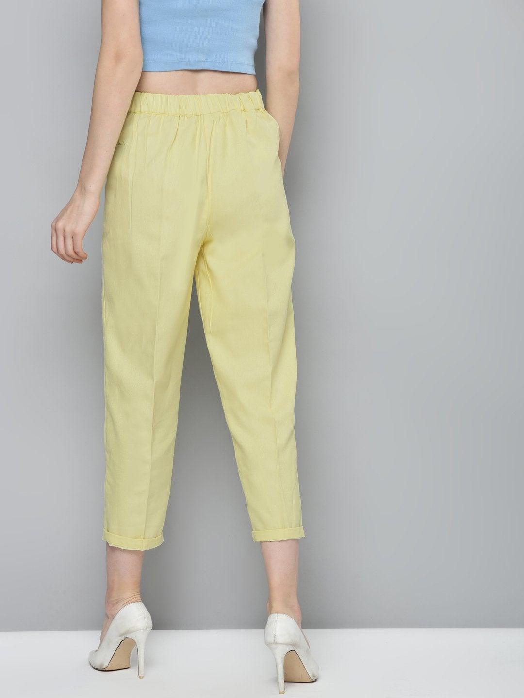 Women's Yellow Twill Straight Pants - SASSAFRAS - Indiakreations