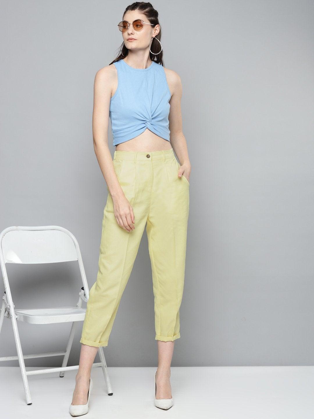 Women's Yellow Twill Straight Pants - SASSAFRAS - Indiakreations