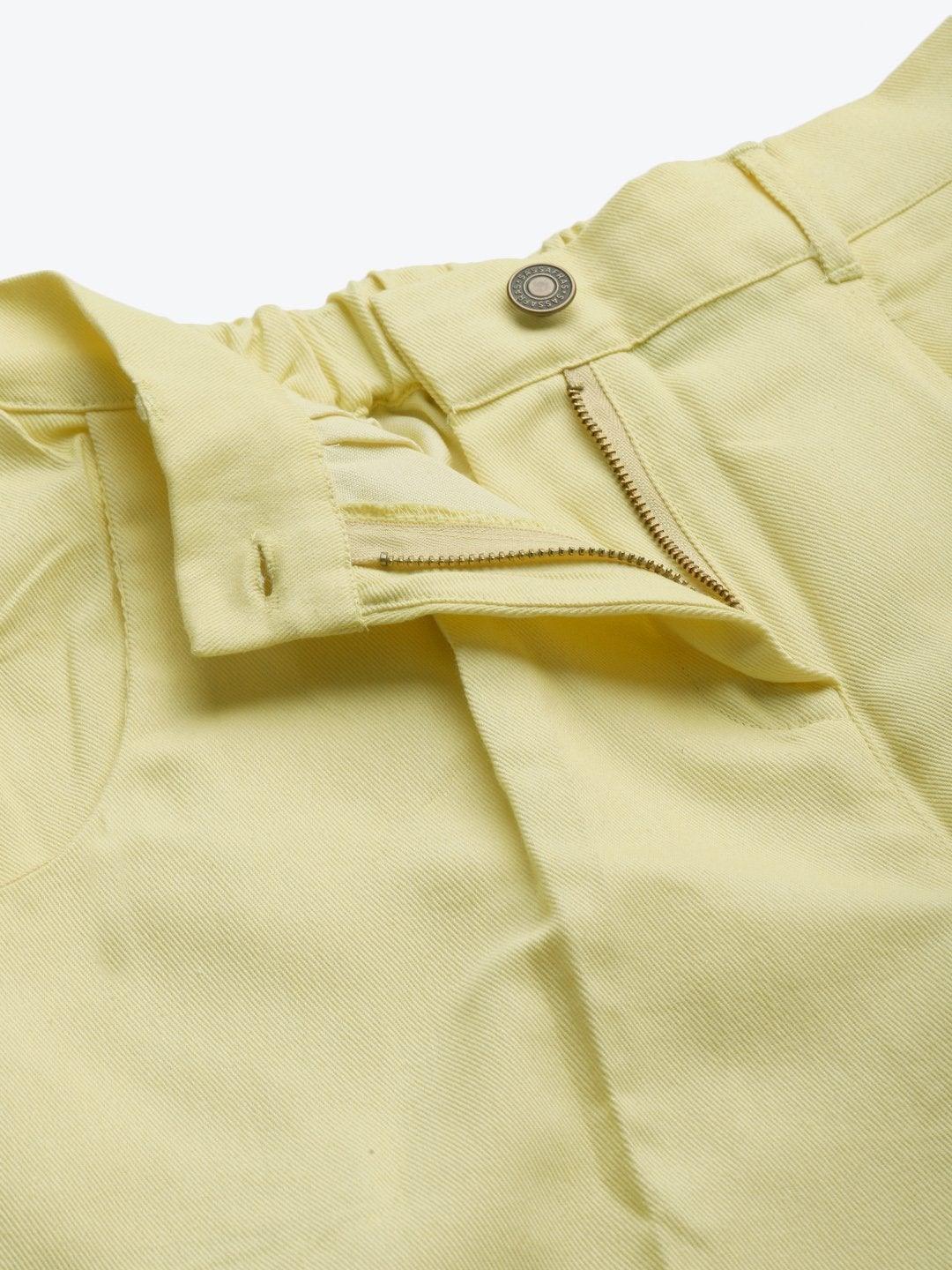 Women's Yellow Twill Straight Pants - SASSAFRAS - Indiakreations