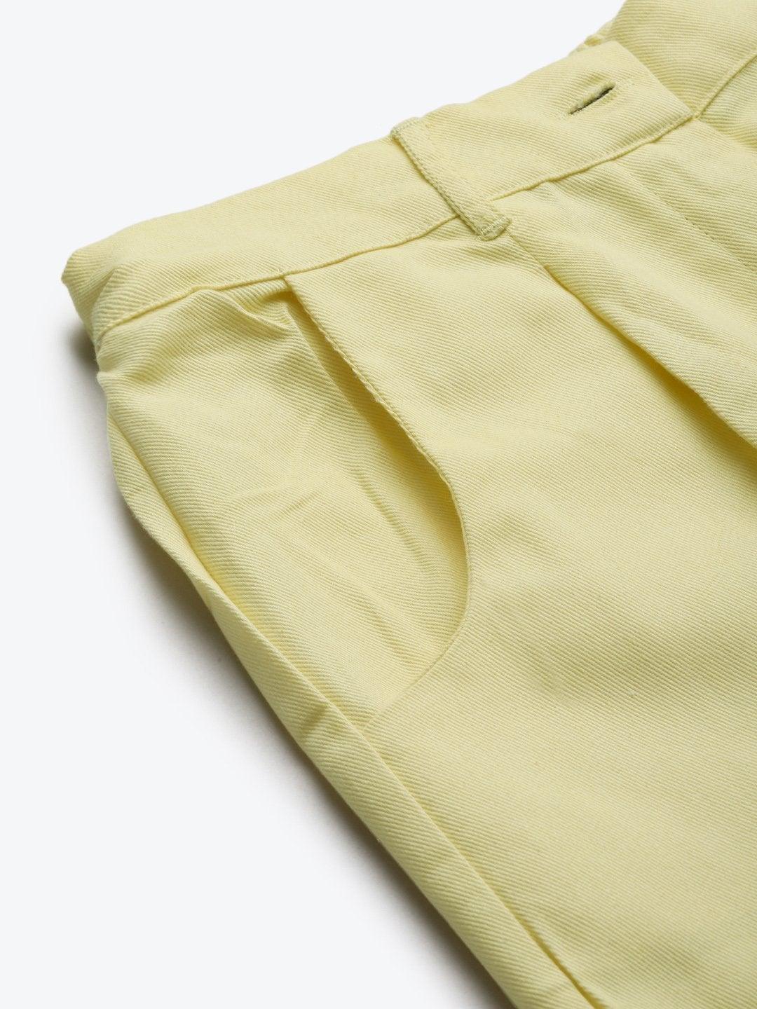 Women's Yellow Twill Straight Pants - SASSAFRAS - Indiakreations