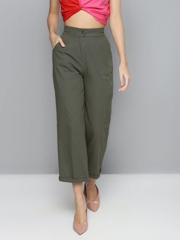 Women's Olive Twill Straight Pants - SASSAFRAS