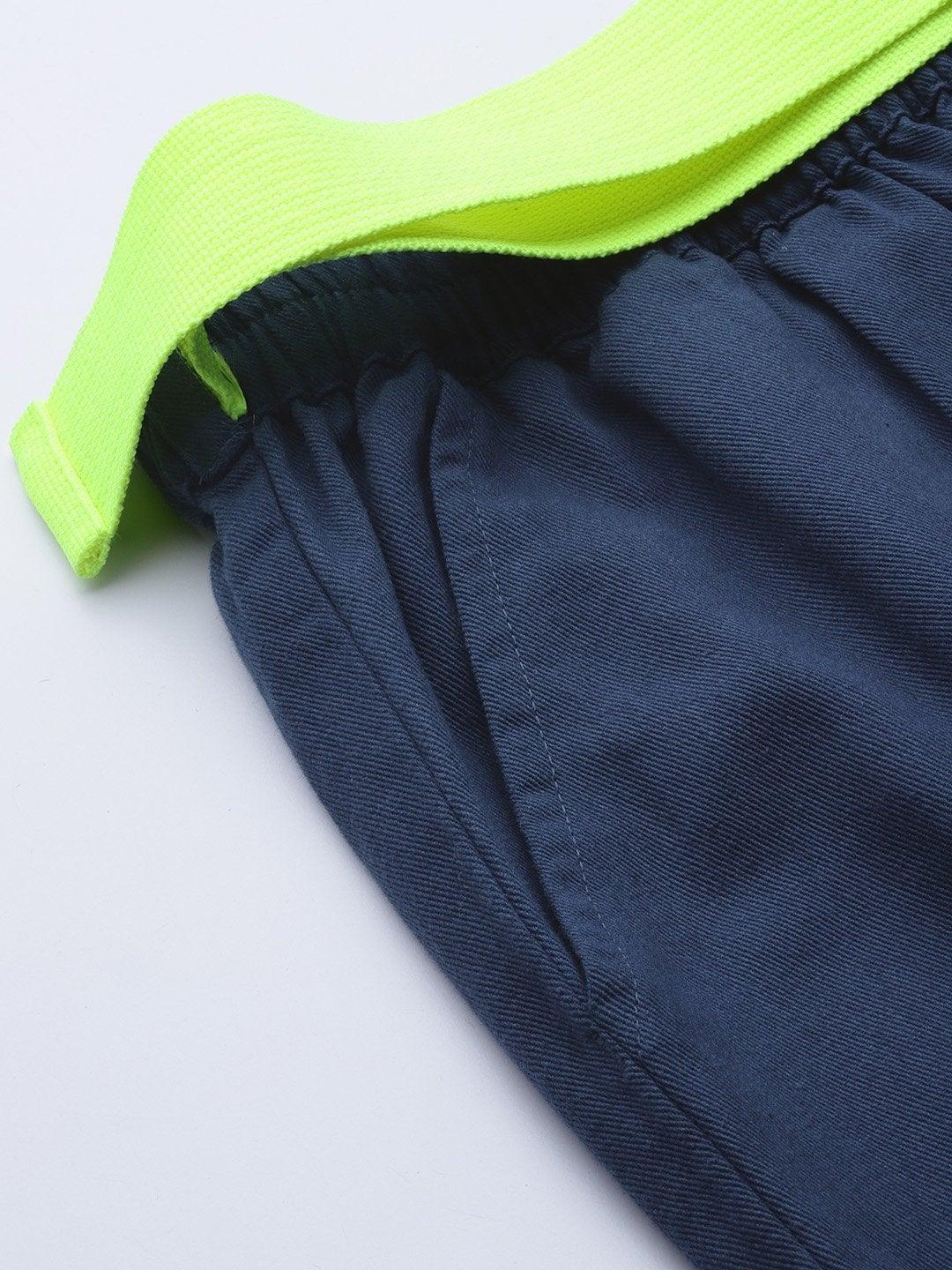 Women's Navy Button Detail Twill Joggers - SASSAFRAS - Indiakreations