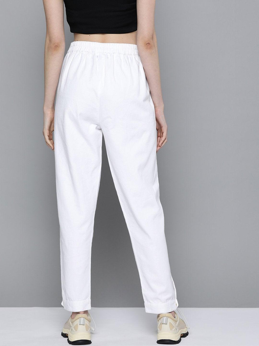 Women's White Button Detail Twill Joggers - SASSAFRAS - Indiakreations