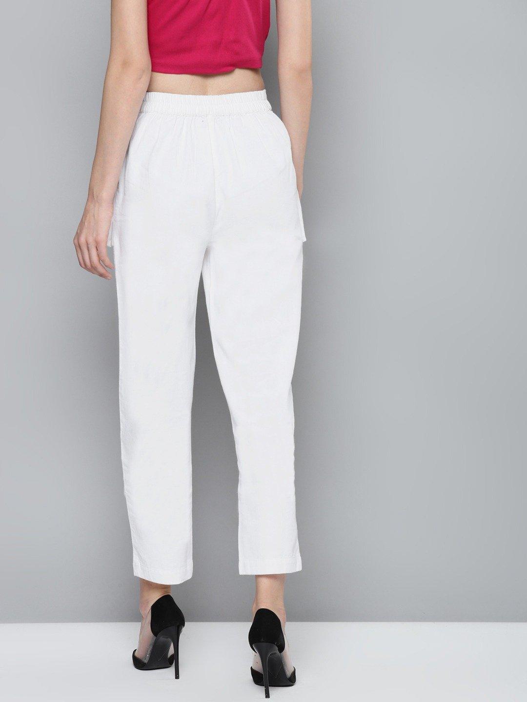 Women's White Big Pockets Twill Pants - SASSAFRAS - Indiakreations