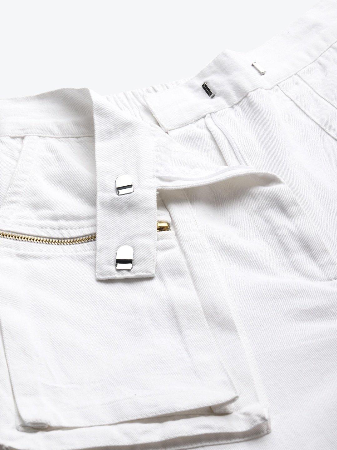 Women's White Big Pockets Twill Pants - SASSAFRAS - Indiakreations