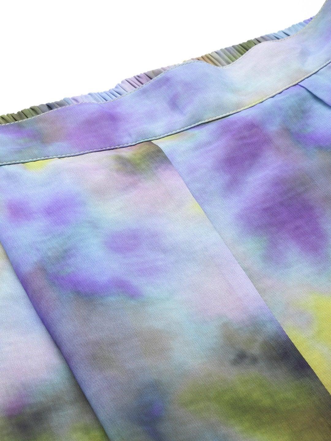 Women's Yellow & Purple Tie-Dye Print Palazzo Pants - SASSAFRAS - Indiakreations