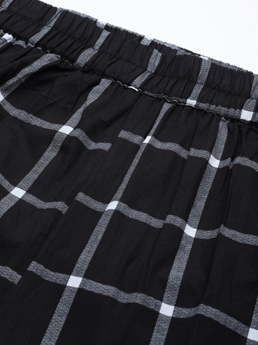 Women's Black Check Night Suit - SASSAFRAS - Indiakreations