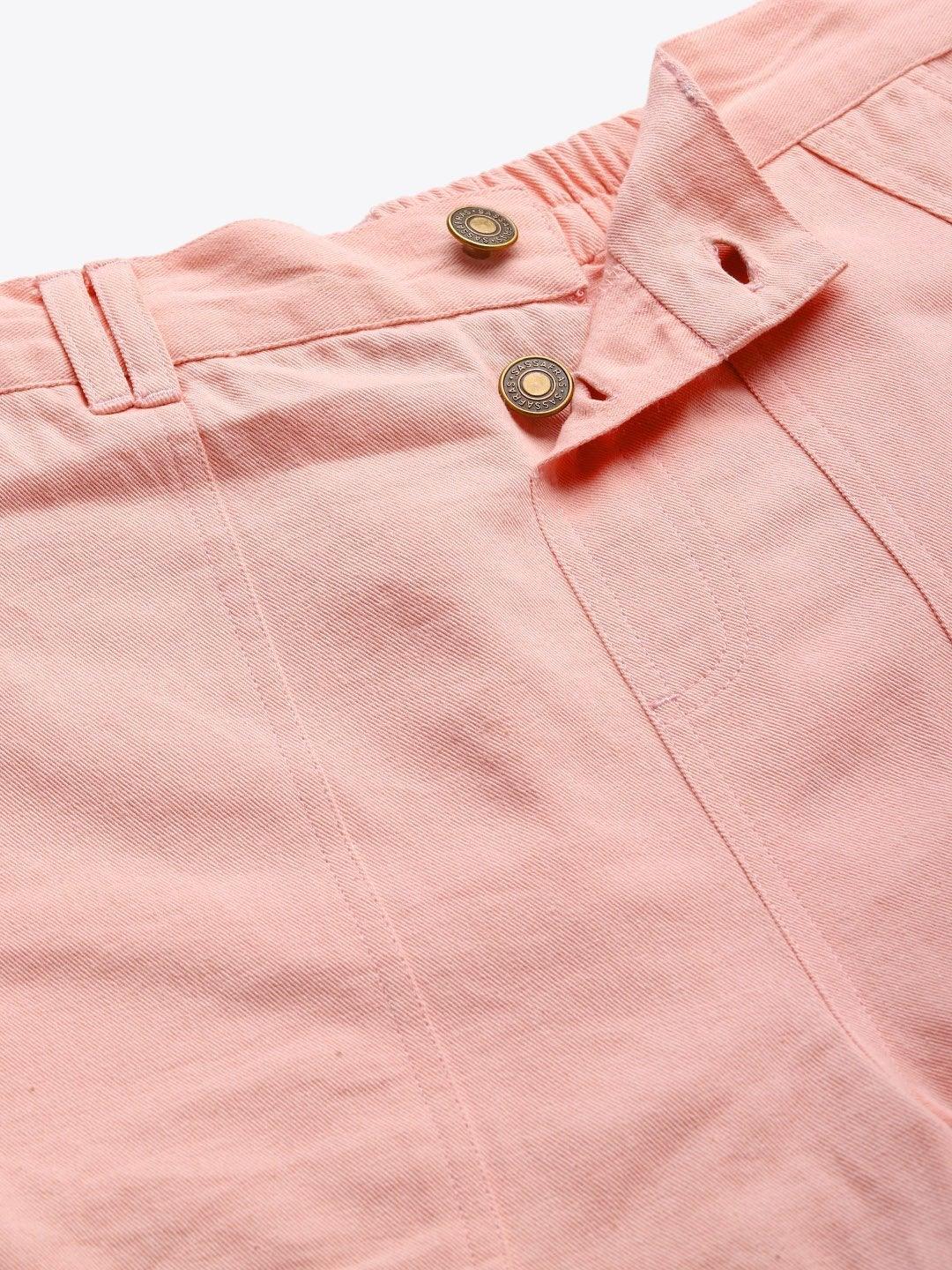 Women's Pink Side Button Twill Shorts - SASSAFRAS - Indiakreations