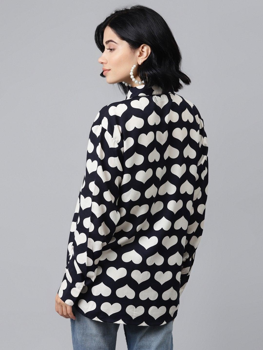 Women's Navy Heart Print Shirt - SASSAFRAS - Indiakreations