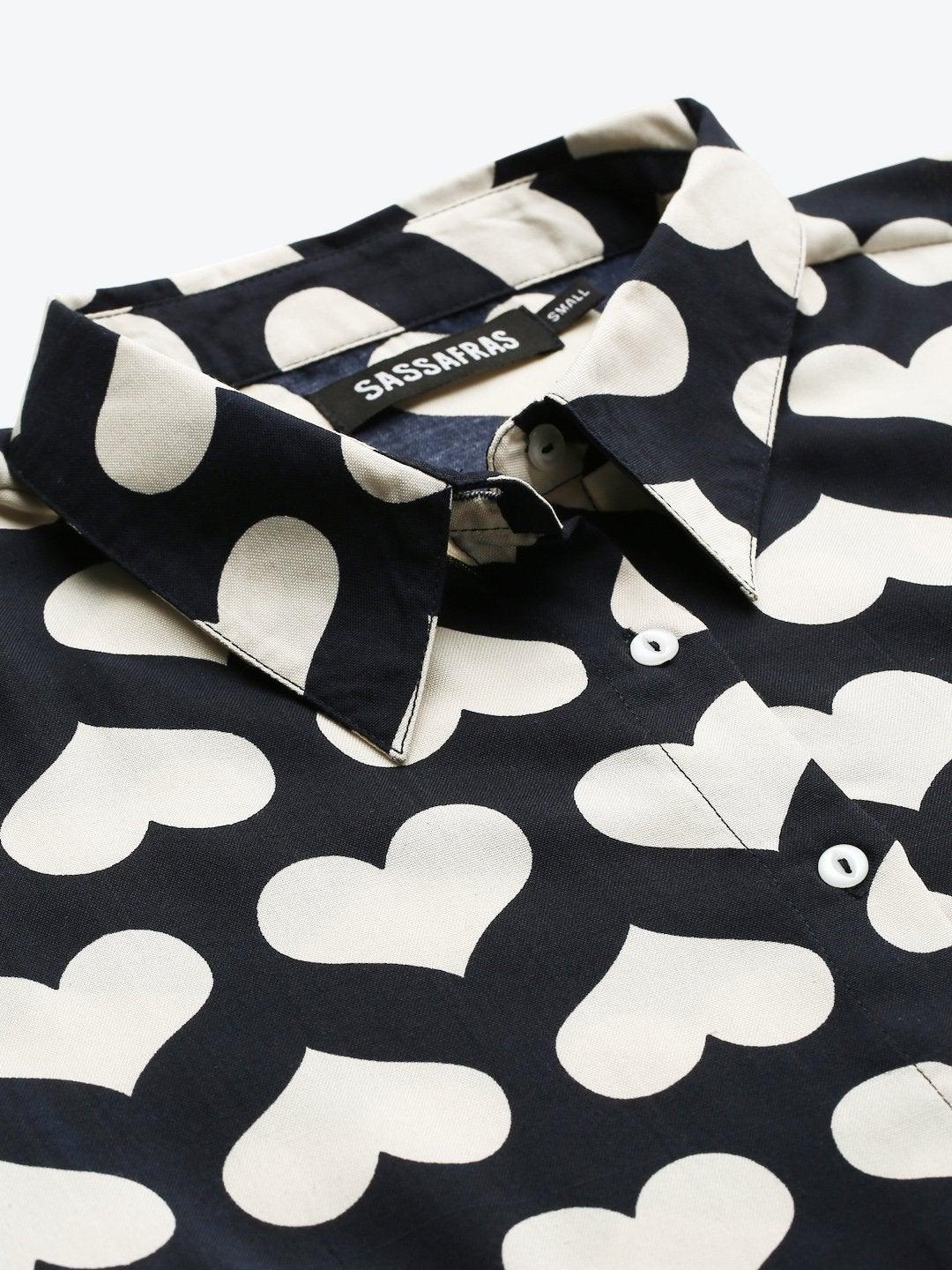 Women's Navy Heart Print Shirt - SASSAFRAS - Indiakreations