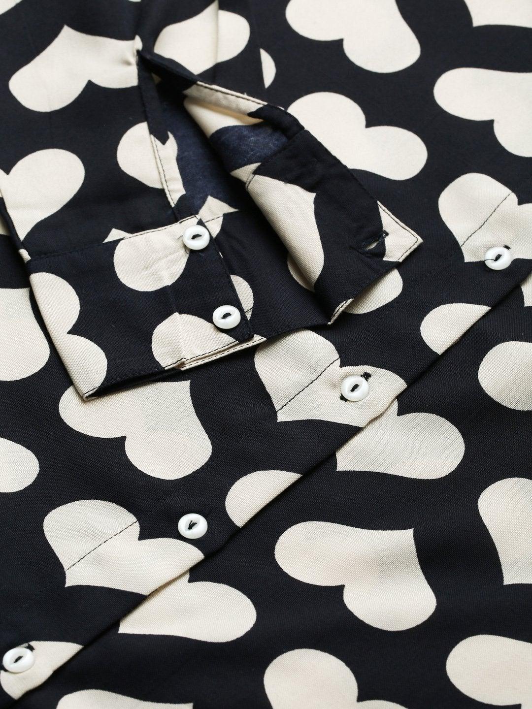 Women's Navy Heart Print Shirt - SASSAFRAS - Indiakreations