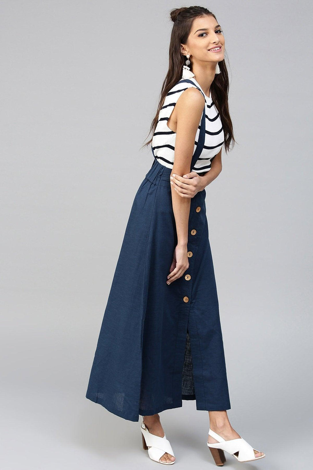 Women's Navy Dungaree Maxi Skirt - SASSAFRAS - Indiakreations