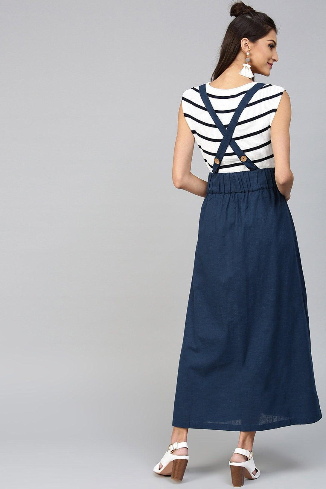 Women's Navy Dungaree Maxi Skirt - SASSAFRAS - Indiakreations