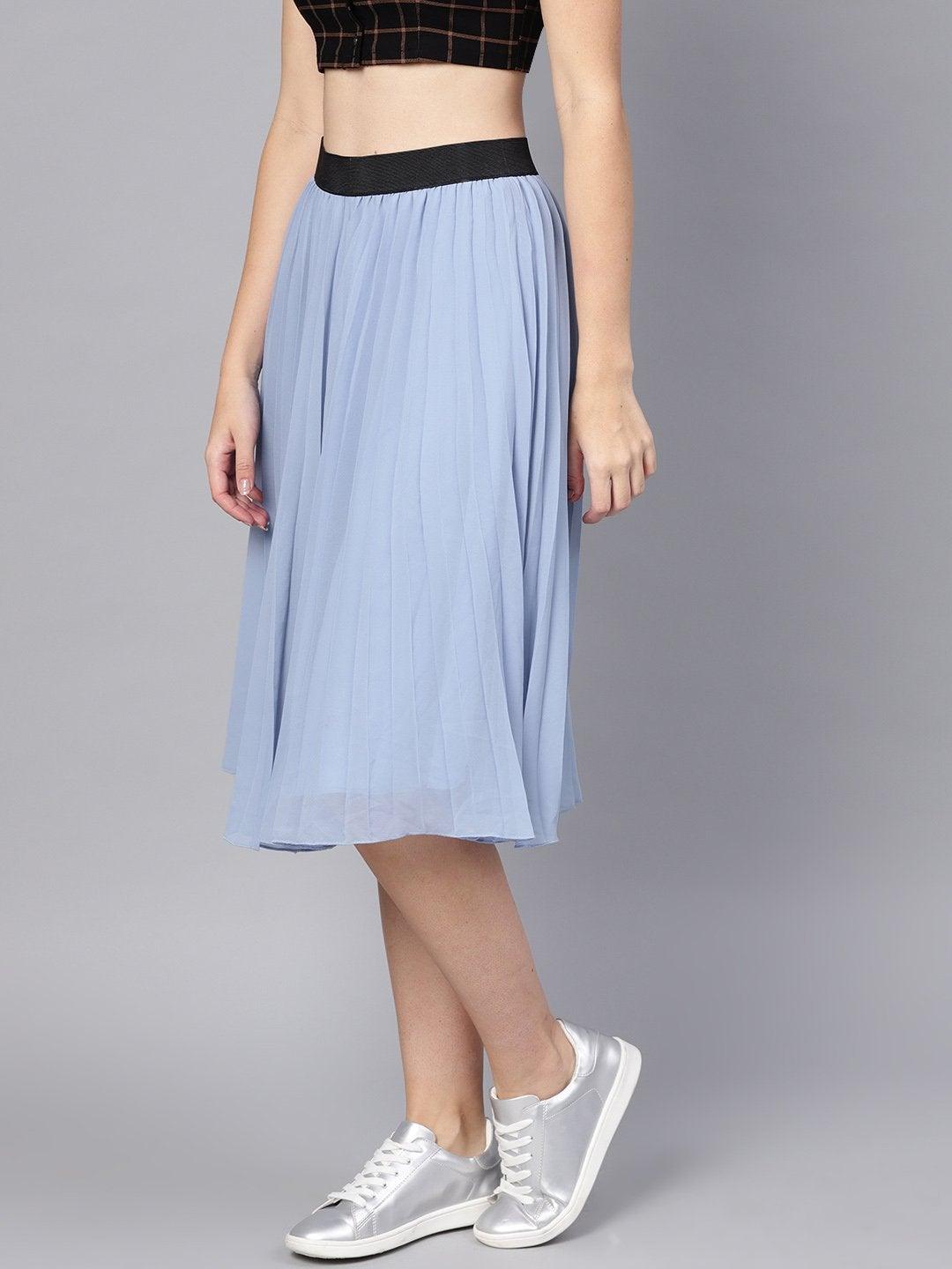 Women's Blue Pleated Flared Midi Skirt - SASSAFRAS - Indiakreations