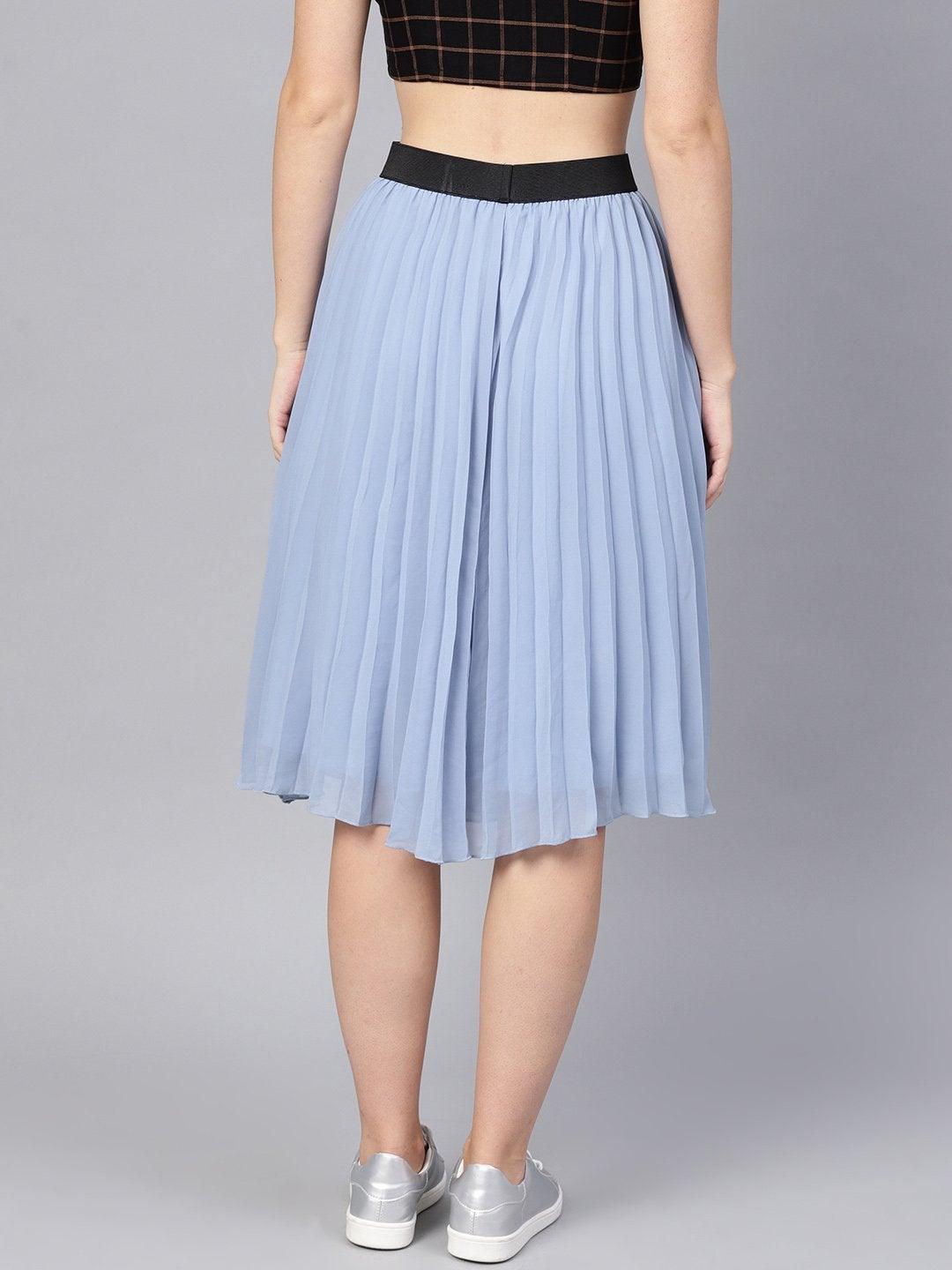 Women's Blue Pleated Flared Midi Skirt - SASSAFRAS - Indiakreations