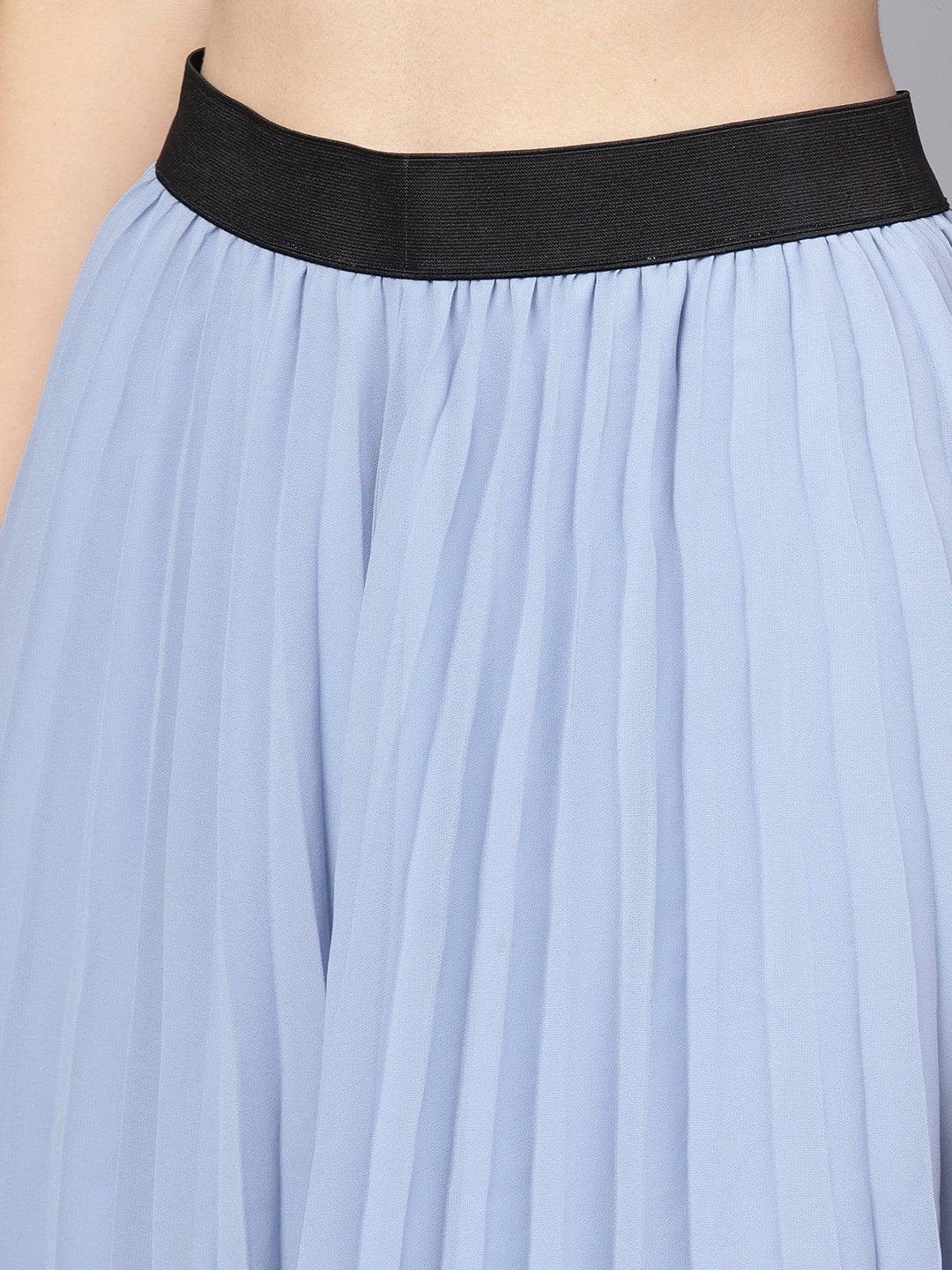 Women's Blue Pleated Flared Midi Skirt - SASSAFRAS - Indiakreations