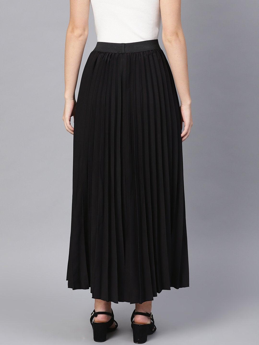 Women's Black Pleated Maxi Skirt - SASSAFRAS - Indiakreations