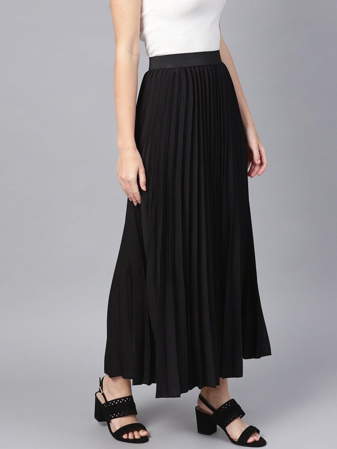 Women's Black Pleated Maxi Skirt - SASSAFRAS - Indiakreations