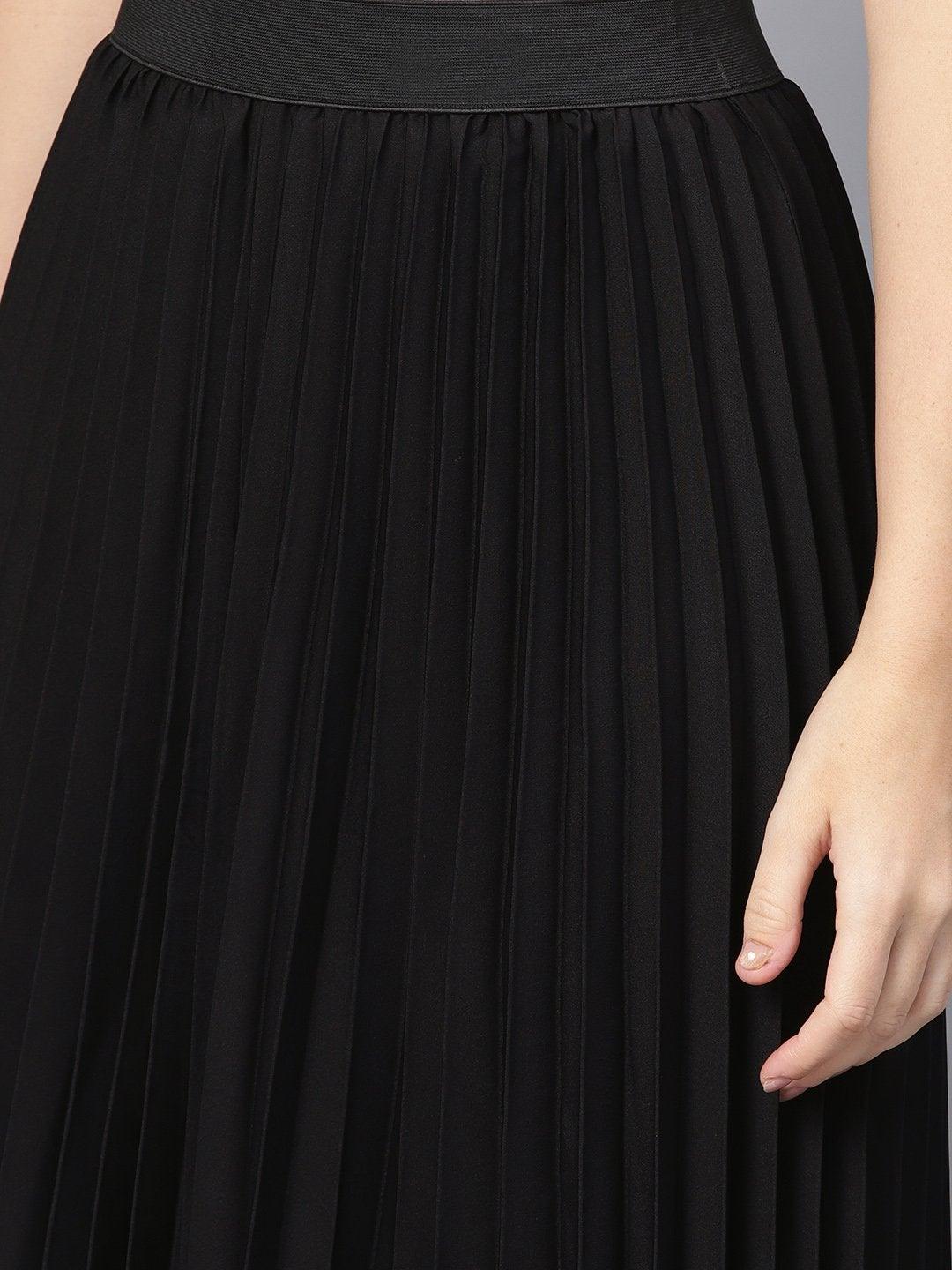 Women's Black Pleated Maxi Skirt - SASSAFRAS - Indiakreations