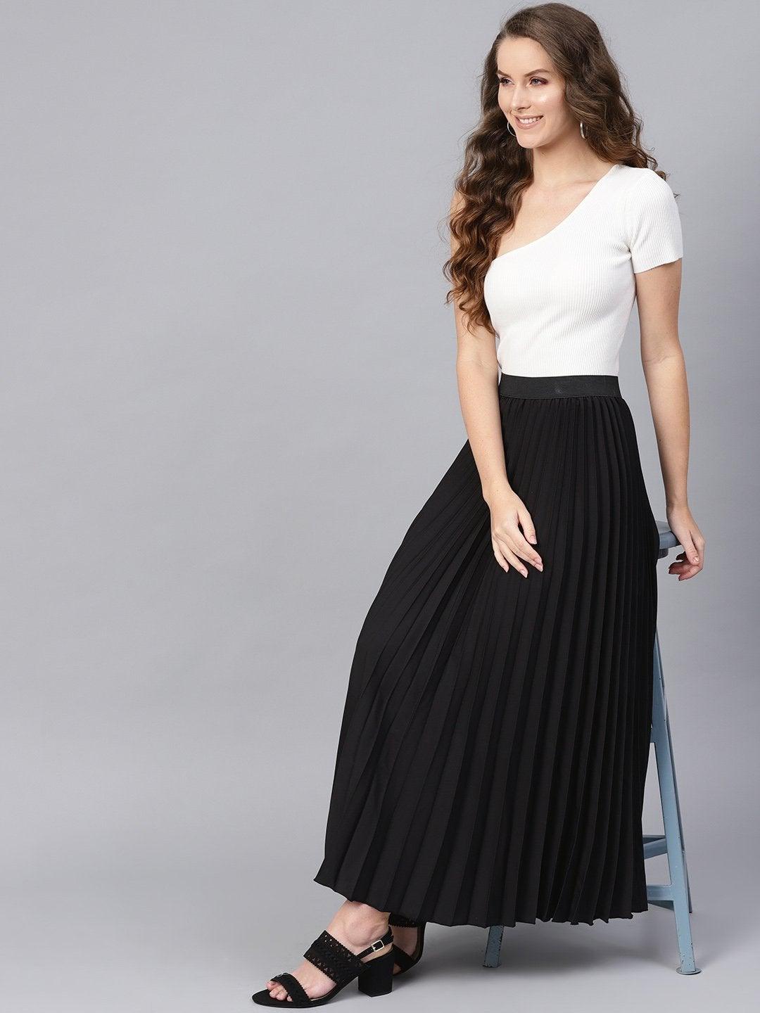 Women's Black Pleated Maxi Skirt - SASSAFRAS - Indiakreations