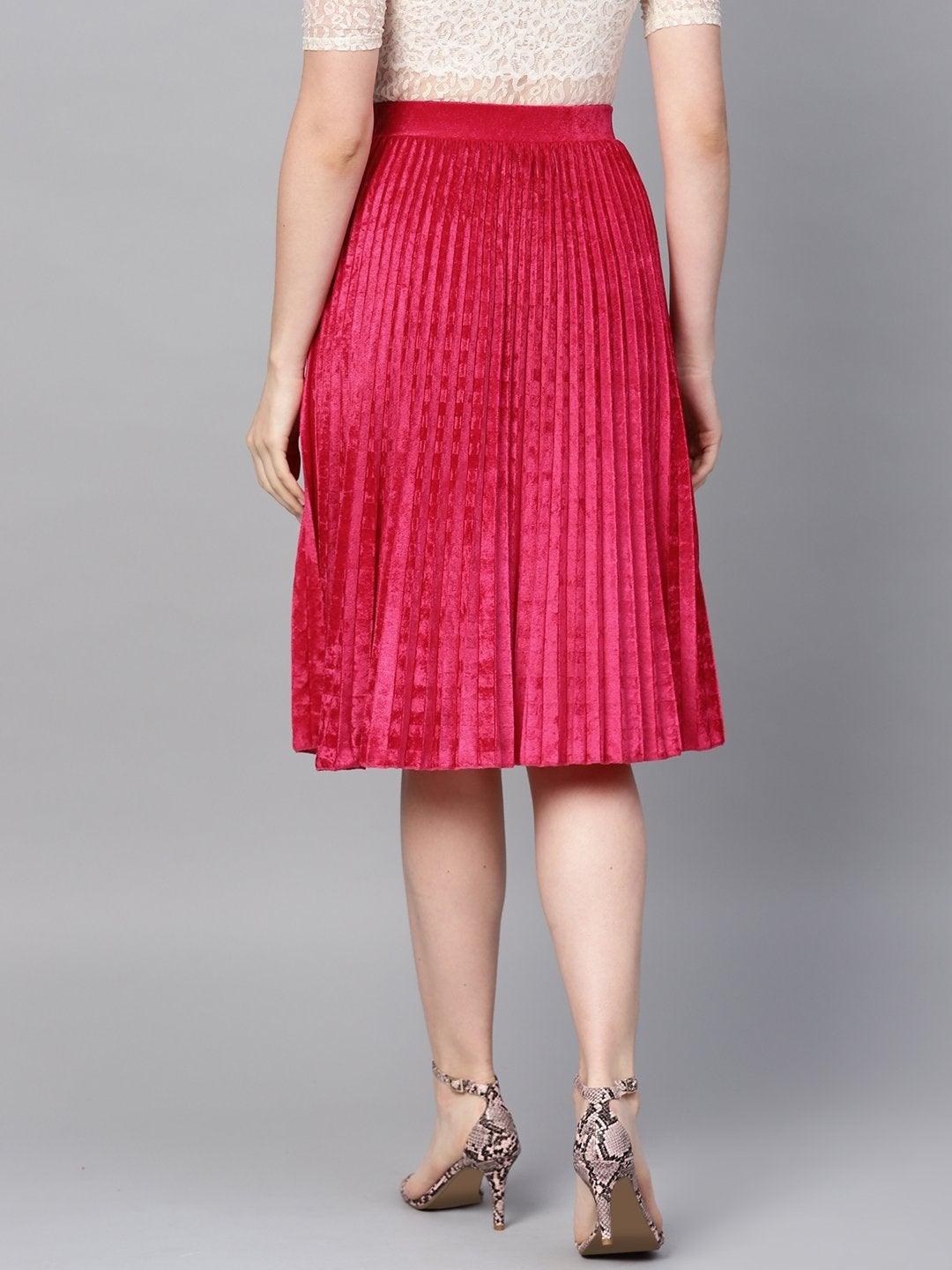 Women's Pink Velvet Pleated Skirt - SASSAFRAS - Indiakreations