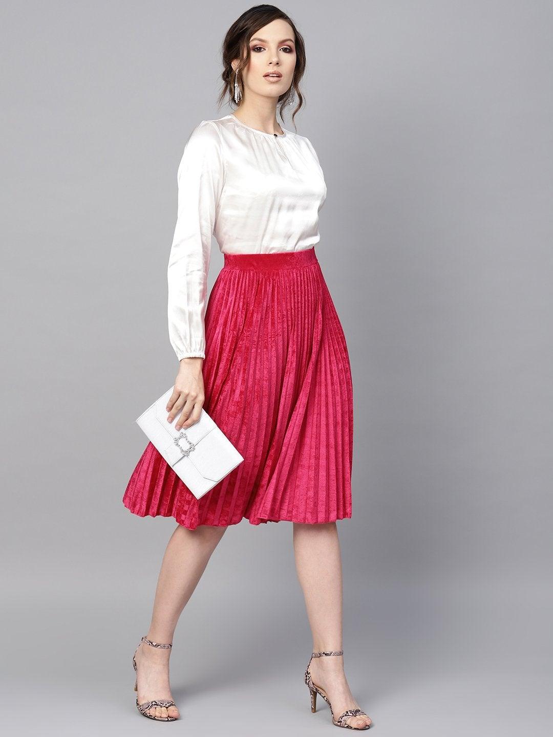 Women's Pink Velvet Pleated Skirt - SASSAFRAS - Indiakreations