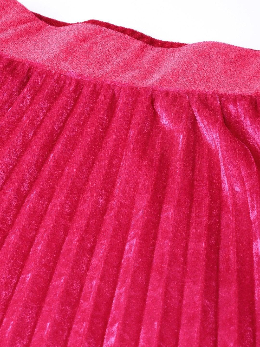 Women's Pink Velvet Pleated Skirt - SASSAFRAS - Indiakreations