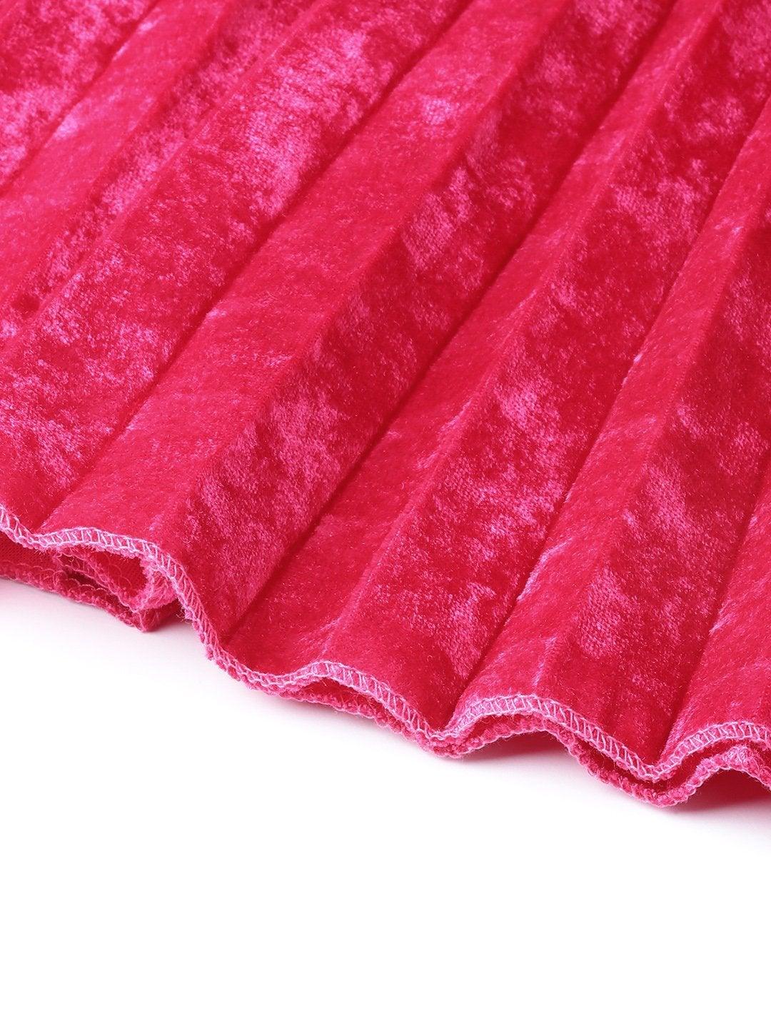 Women's Pink Velvet Pleated Skirt - SASSAFRAS - Indiakreations