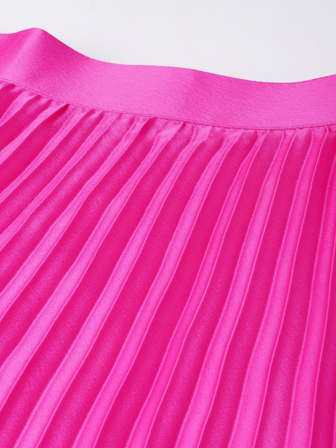 Women's Pink Satin Pleated Maxi Skirt - SASSAFRAS - Indiakreations