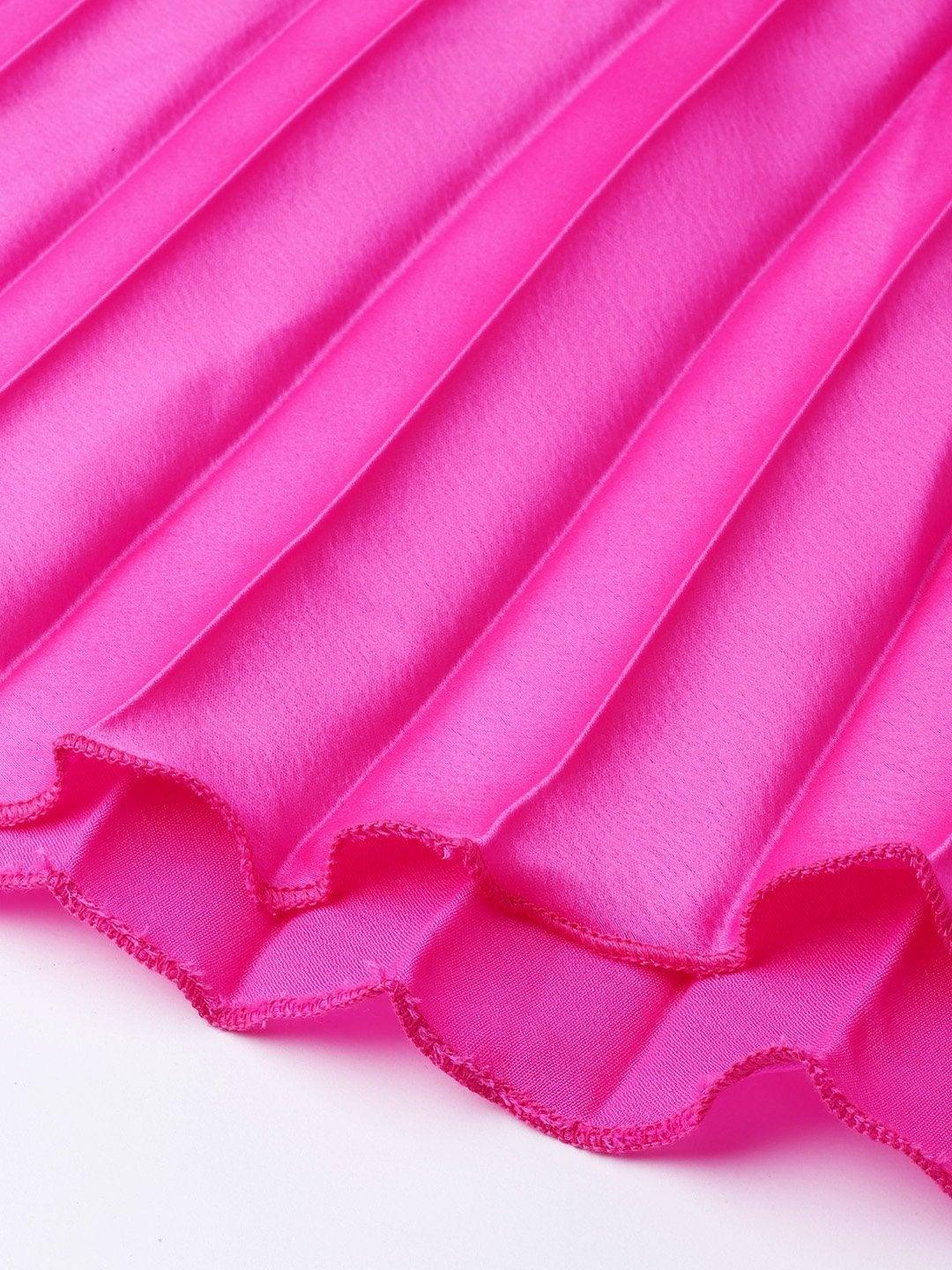 Women's Pink Satin Pleated Maxi Skirt - SASSAFRAS - Indiakreations