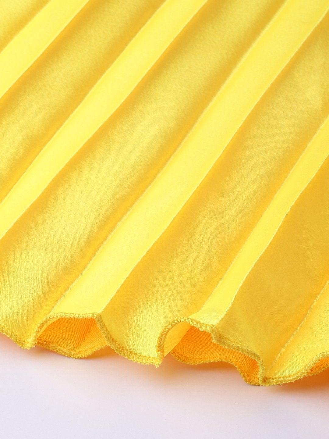 Women's Yellow Satin Pleated Maxi Skirt - SASSAFRAS - Indiakreations