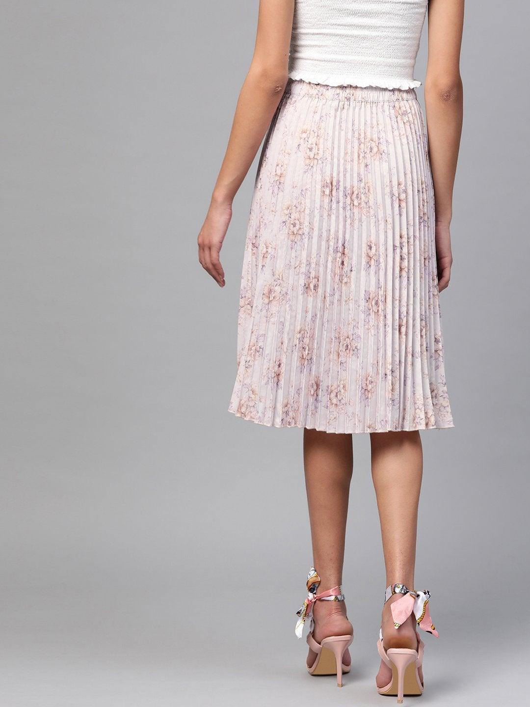 Women's Lavender Floral Short Pleated Skirt - SASSAFRAS - Indiakreations