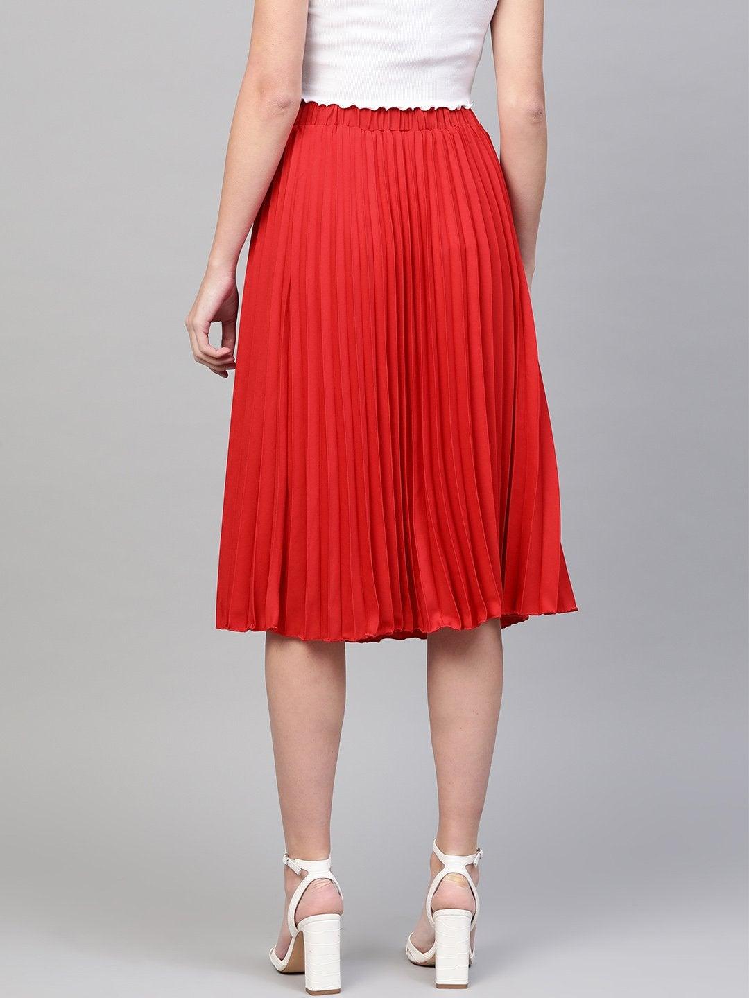 Women's Red Pleated Skirt - SASSAFRAS - Indiakreations