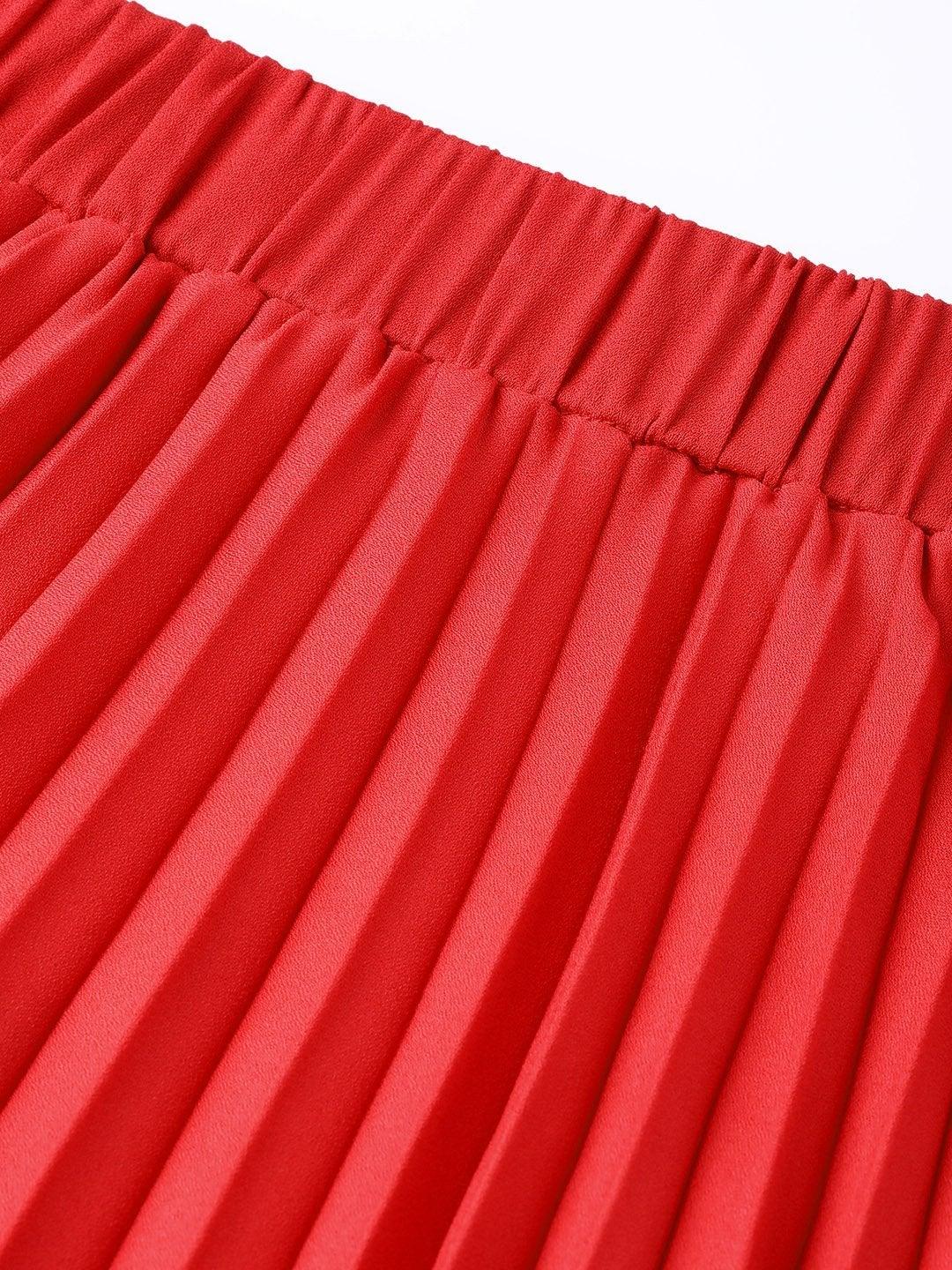 Women's Red Pleated Skirt - SASSAFRAS - Indiakreations