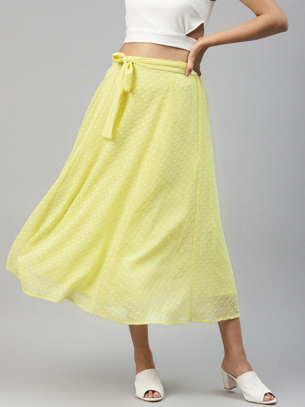 Women's Yellow Dobby Flared Skirt - SASSAFRAS - Indiakreations