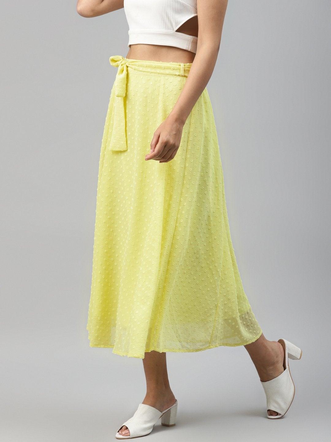 Women's Yellow Dobby Flared Skirt - SASSAFRAS - Indiakreations