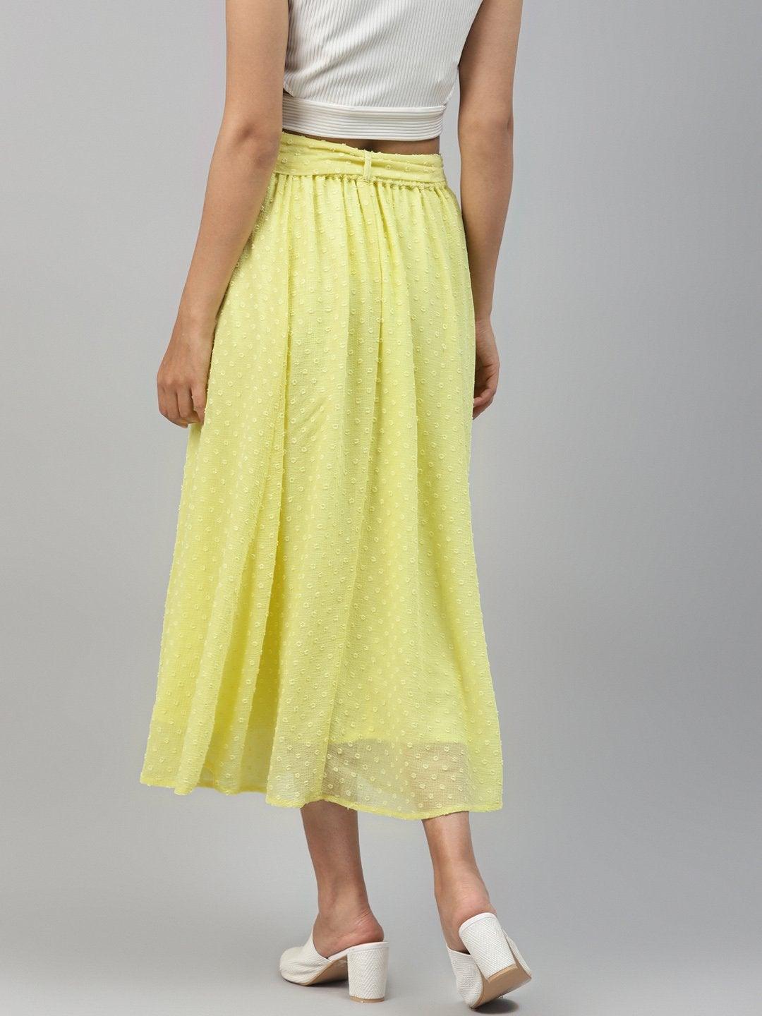 Women's Yellow Dobby Flared Skirt - SASSAFRAS - Indiakreations