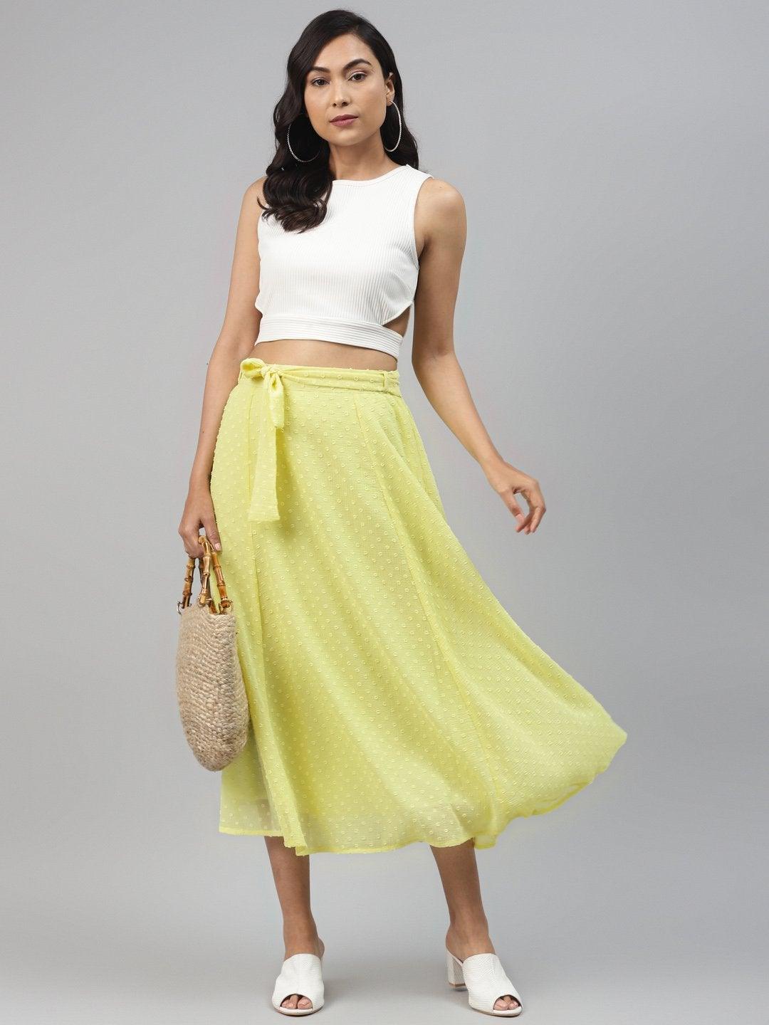 Women's Yellow Dobby Flared Skirt - SASSAFRAS - Indiakreations