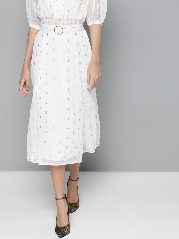 Women's White Lurex Midi Skirt - SASSAFRAS - Indiakreations