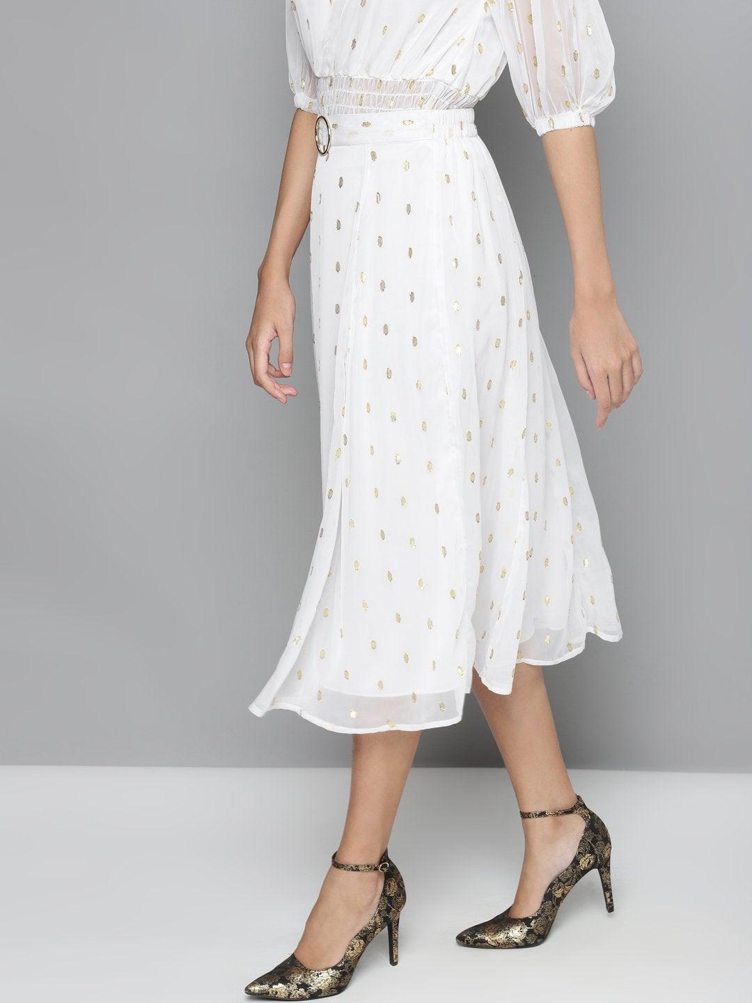 Women's White Lurex Midi Skirt - SASSAFRAS - Indiakreations