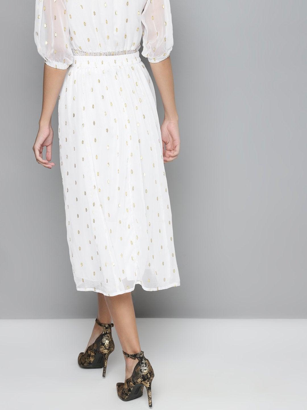 Women's White Lurex Midi Skirt - SASSAFRAS - Indiakreations