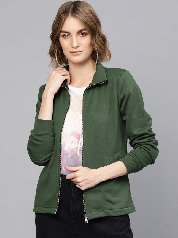 Women's Olive Zipper Sweatshirt - SASSAFRAS